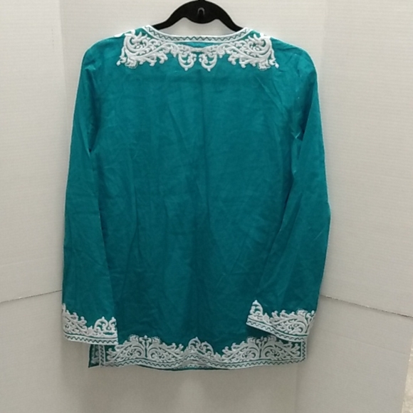 Michael Kors Embroidered Bohemian BOHO teal turquoise Tunic top small - Picture 8 of 8
